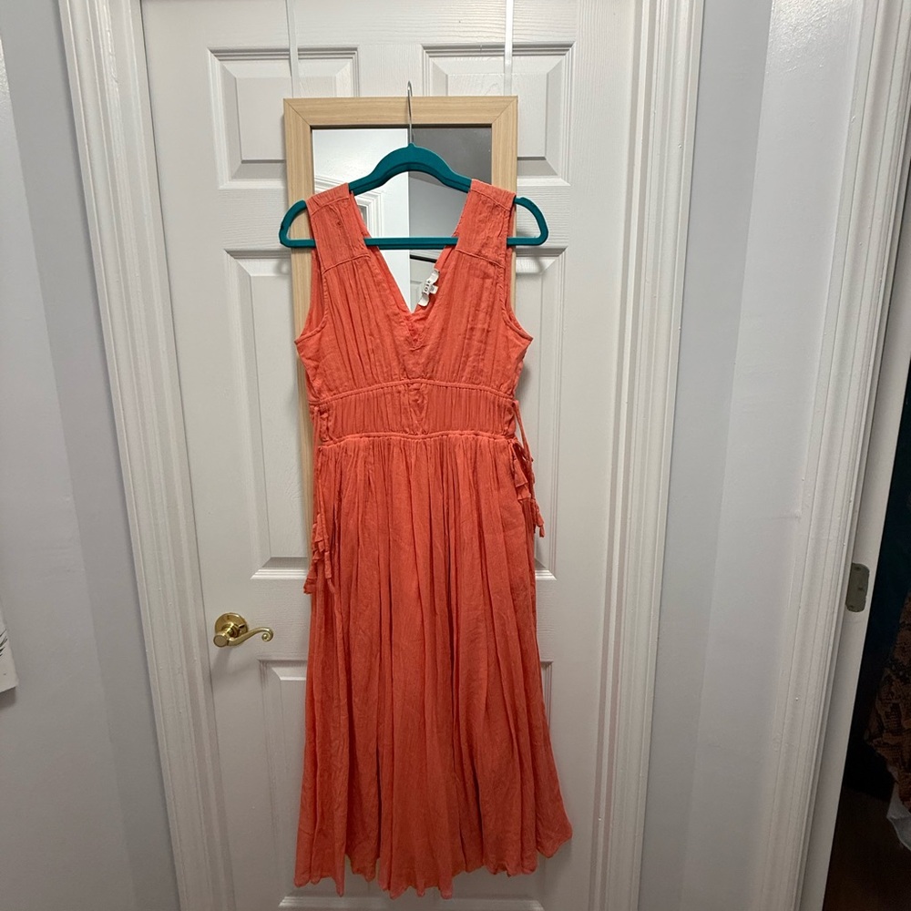 Joie Margaretta Crinkle Sleeveless Midi Dress Orange Sherbet Floral Tie Accents View 2